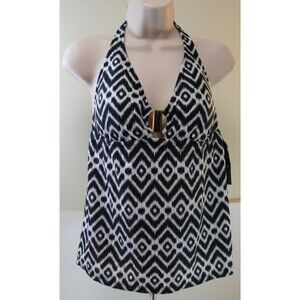NWT Mossimo Tankini Top Black/White Strappy Swimwear Activewear Size L
